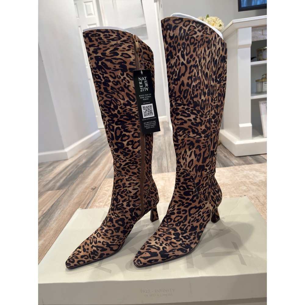 Naturalizer Deesha Leopard Print Suede Knee High Boots Kitten Heel 7.5M